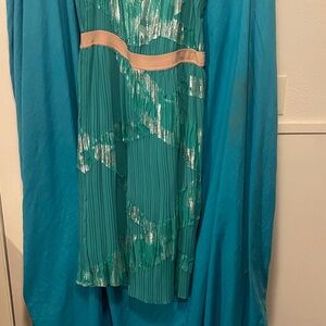 BCBGMaxAzria Strapless Green and Silver Dress